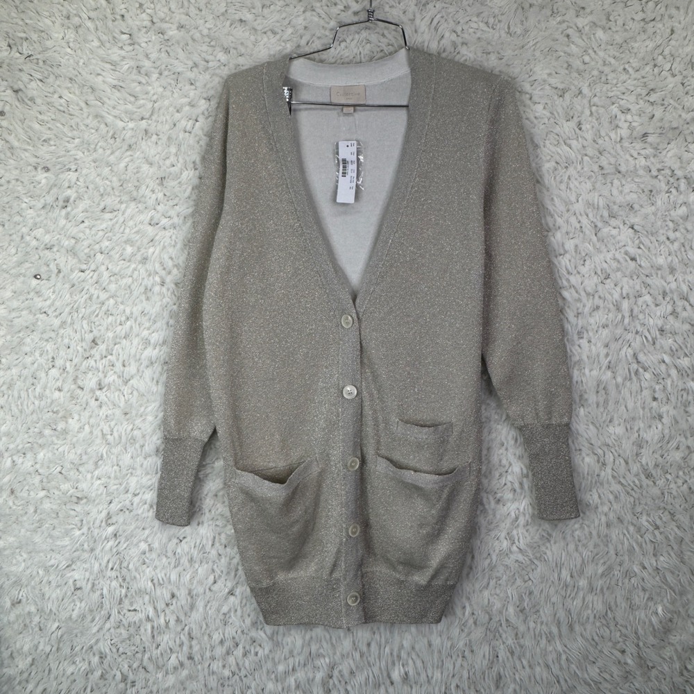J.Crew Collection Cardigan Womens XS Gold Metallic Sparkle Longline Glam Sweater